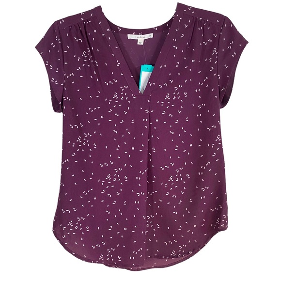 fun 2 fun Tops - Fun 2 Fun Lillian v-neck purple and white blouse XS pleated NWT